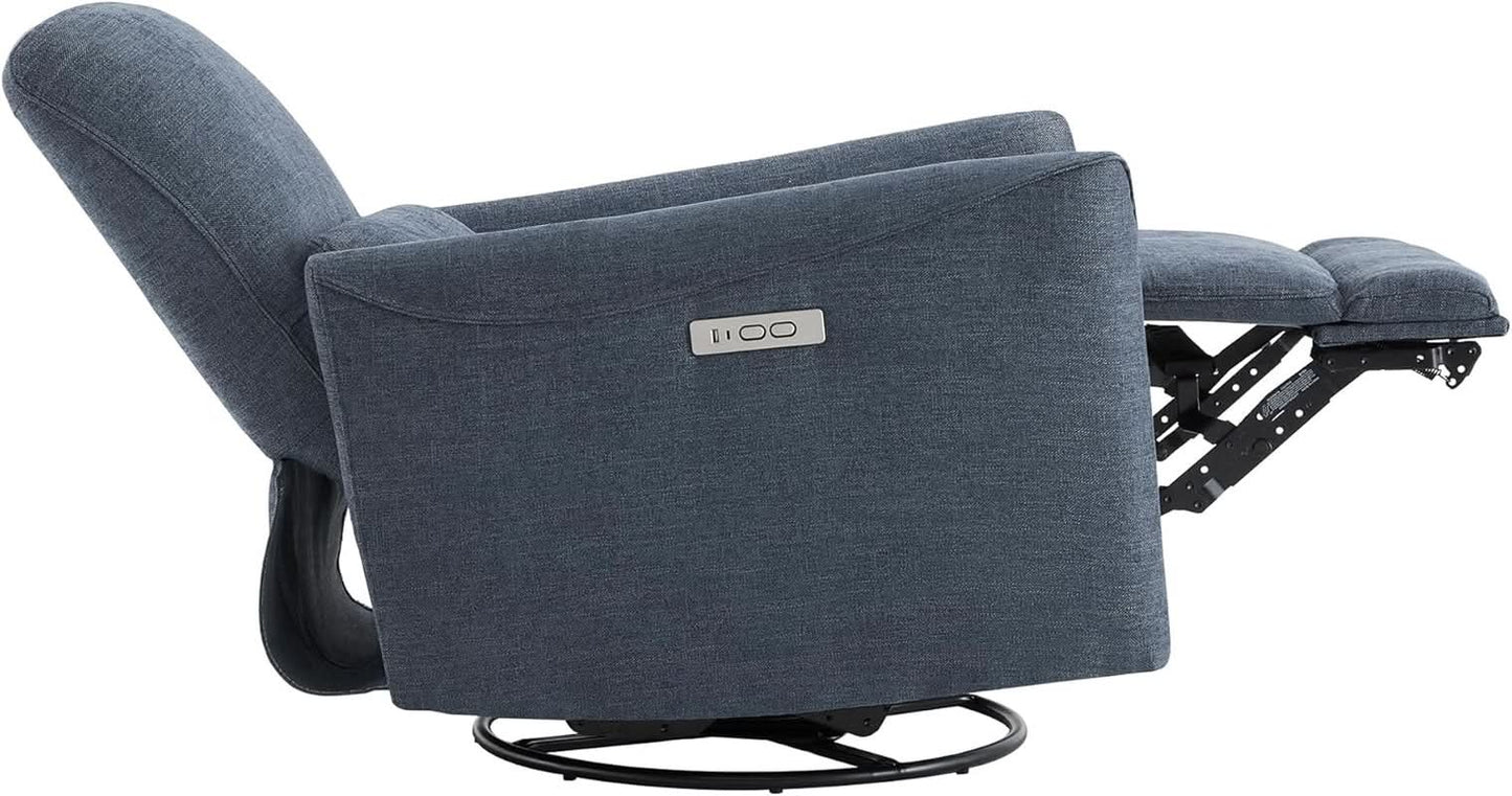 Ink Blue Power Swivel Glider Recliner With USB Charging