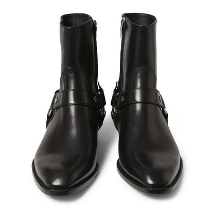 Pointed-toe Leather Martin Boots For Men