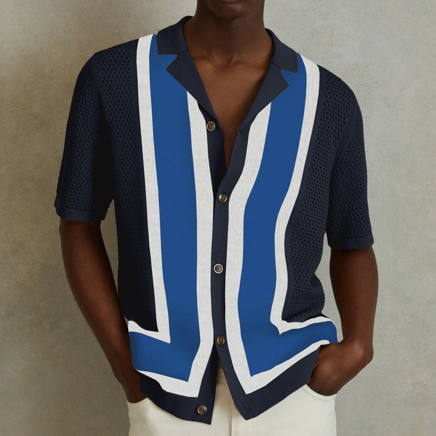 Men's Summer New Striped Contrast Color Knitwear Top