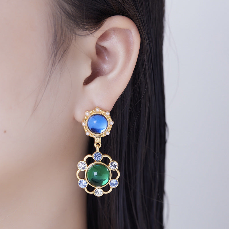 Antique Reproduction Lace Hollowed-Out Colorful Fringe Ear Studs