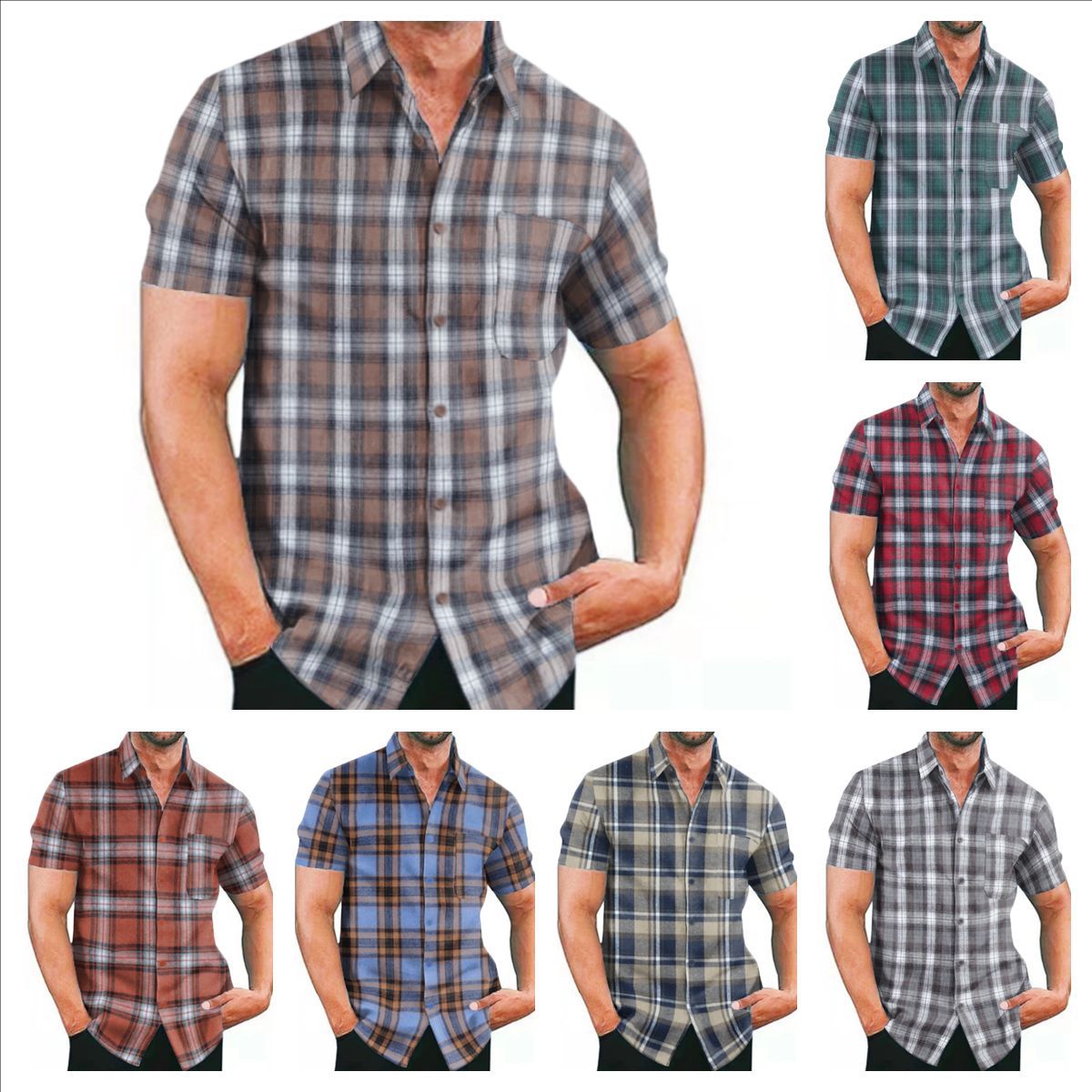 Casual Dyed-and-woven Plaid Mens Shirt