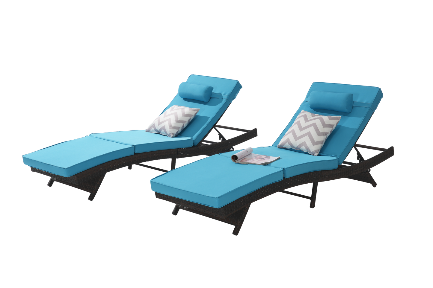 Outdoor Reclining Lounge Chair PE Rattan Light Blue Set of 2