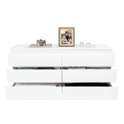 Dresser Minimalist Set of 2 6-Drawer White Particle Board Metal Legs 60.4 In