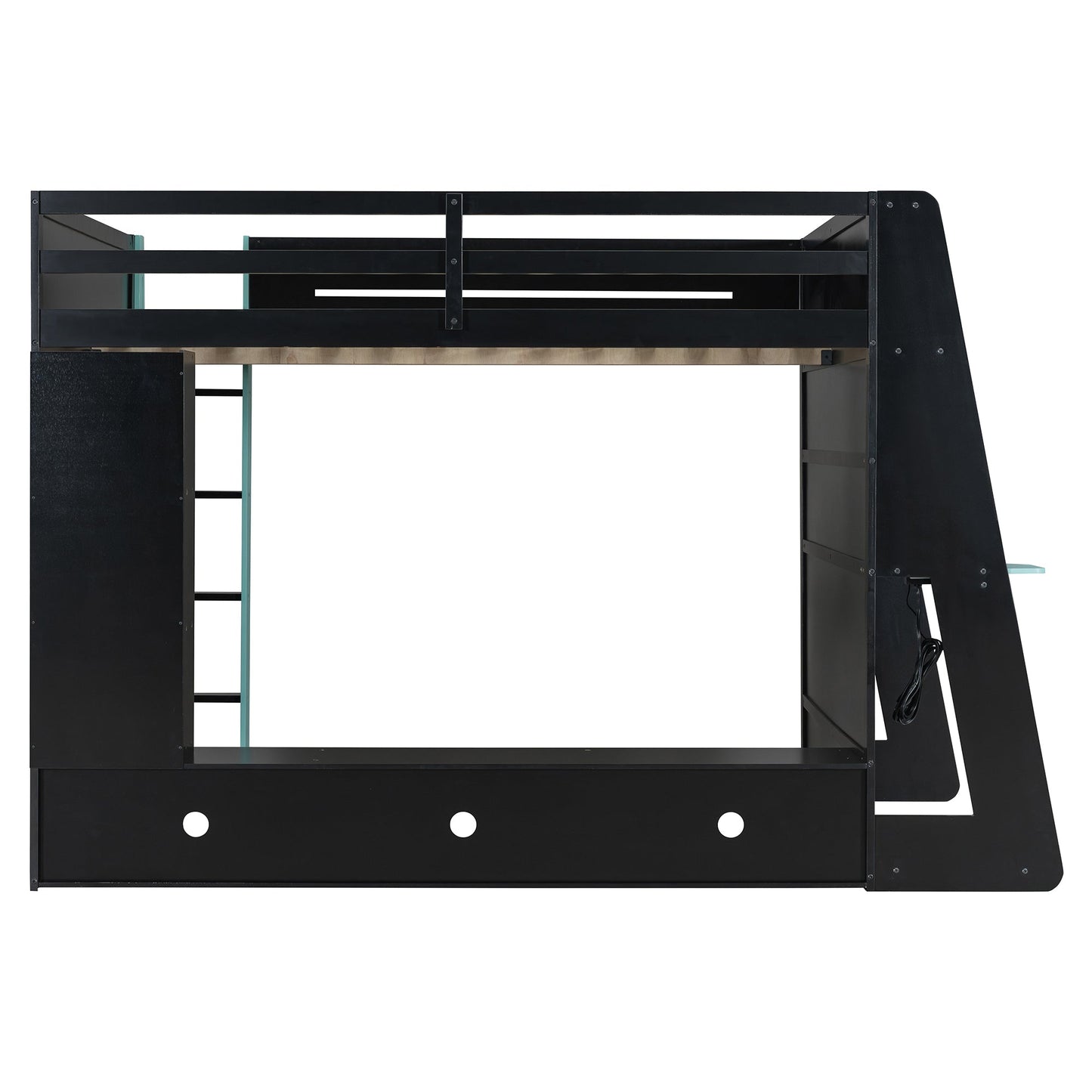 Full Size Wood Loft Bed with Desk, Multi-storage Shelves and RGB Light, Cloud