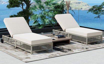 Outdoor Lounge Chair, 5-Position Adjustable Rattan Chaise with Cushion and