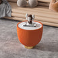 Round Sintered Stone Sofa End Table, Leather Edge, Metal Base, Living Room