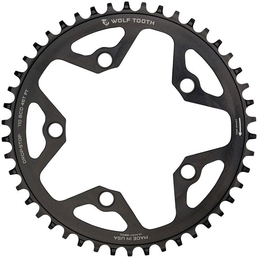 Wolf Tooth 110 BCD Cyclocross Road Chainring - 46t 110 BCD 5-Bolt Drop-Stop B  BLK