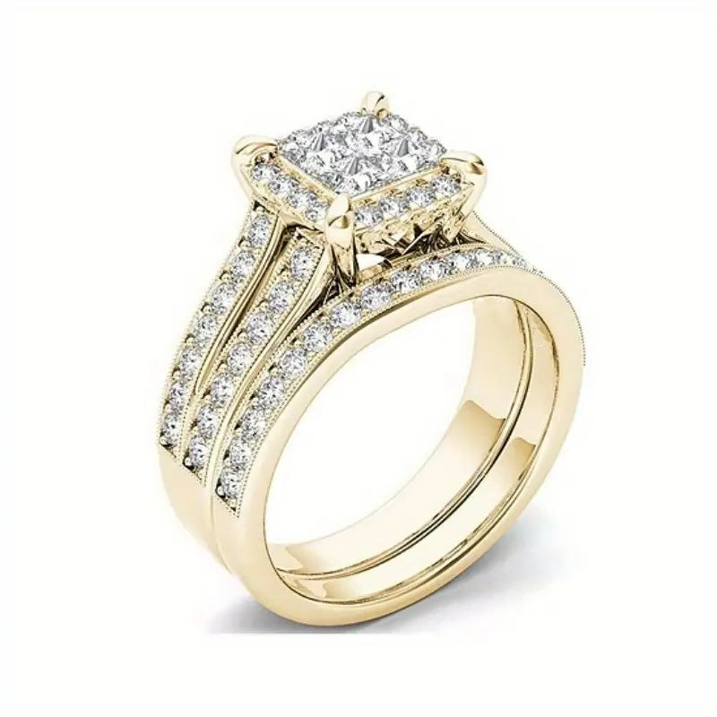 Gold-plated Zircon-inlaid Ring For Women