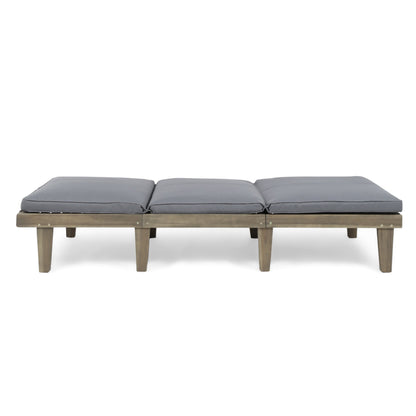 Outdoor Chaise Lounge Acacia Wood Gray Full-Length Cushion 78.75x24x30.5 In