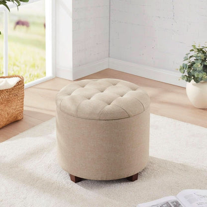 Linen Beige Round Storage Ottoman Living Space Bundle