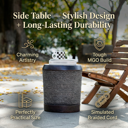 Outdoor Side Table MGO Braided Cord Cylinder Dark Brown 15.75x18in