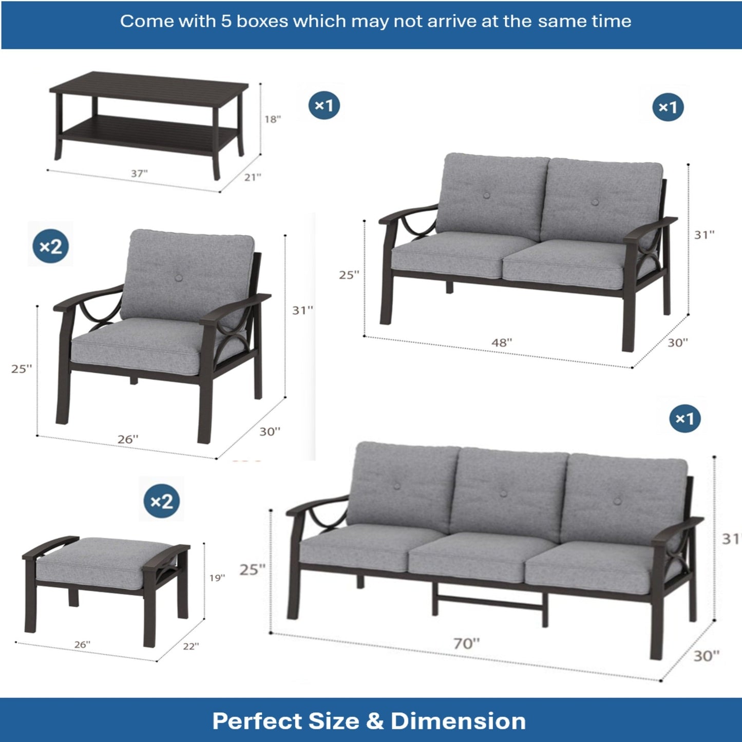 Outdoor Patio Set Steel 7 Piece Seats 9 Khaki Gray