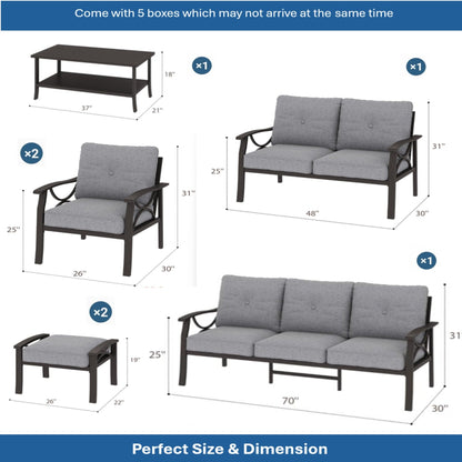 Outdoor Patio Set Steel 7 Piece Seats 9 Khaki Gray