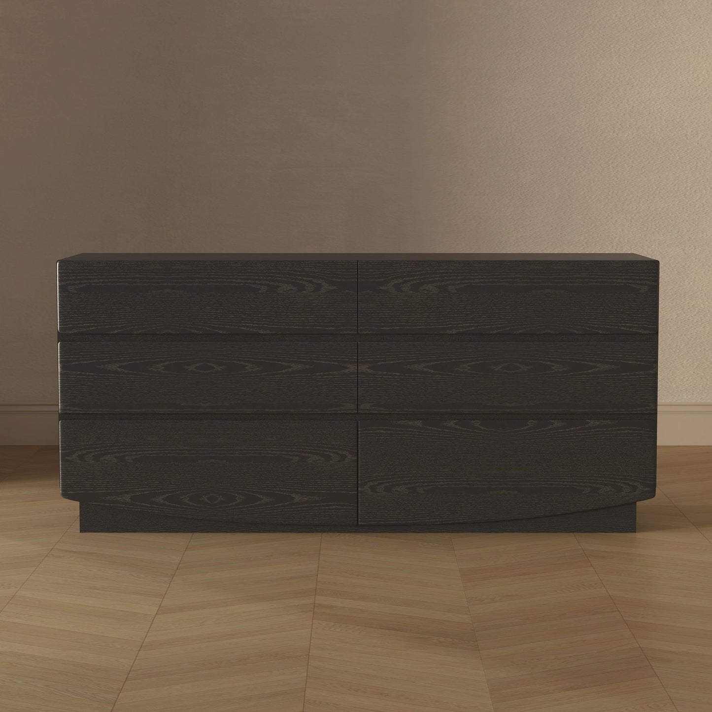 Dresser Minimalist 6-Drawer Black MDF Handleless 72x20x33.1 In