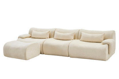 Sofa Curved White 3 Seat Anti-Slip 118 In No Assembly High-Density Foam