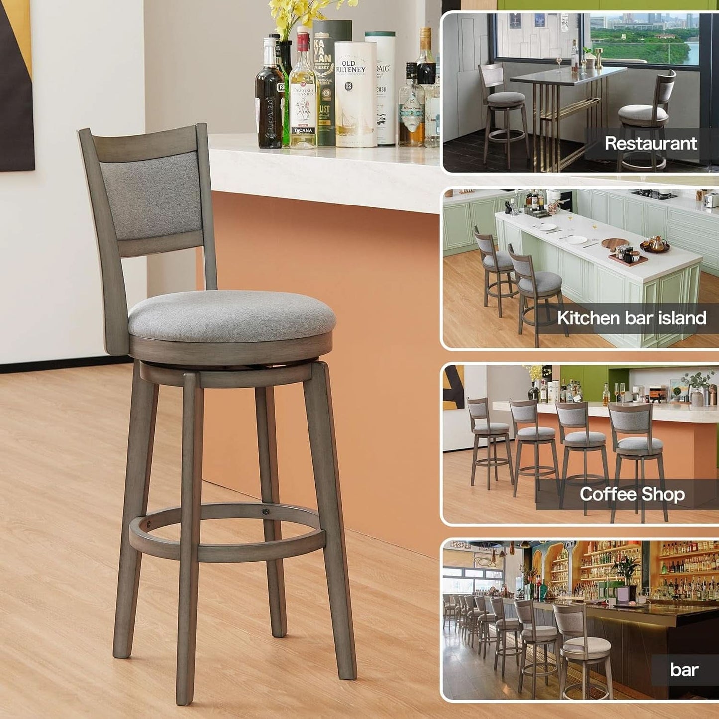 High Back Swivel Bar Stools Set of Two