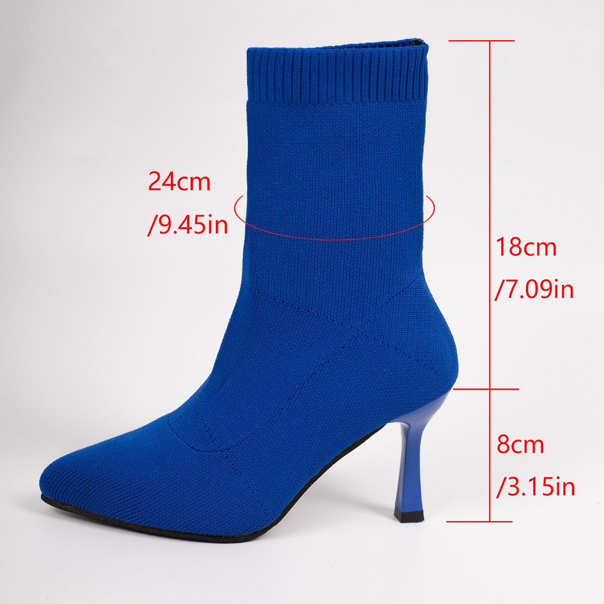 2026 Klein Blue Stretch Knit Sock Ankle Boots For Women, Pointed Toe Thin Stiletto Heel Slip-On Slim Booties
