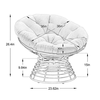 Papasan Chair Wicker Brown 360 Swivel Pink Cushion 300lb