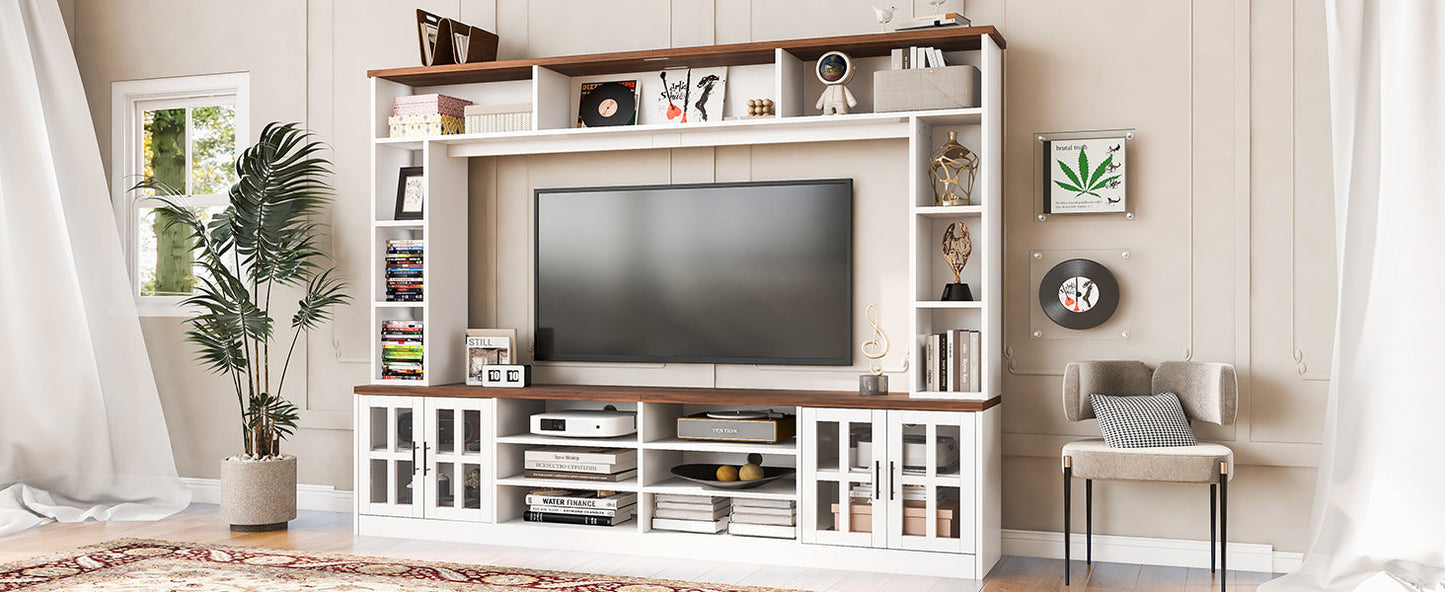 White MDF Glass TV Stand Entertainment Center Wall Unit 80