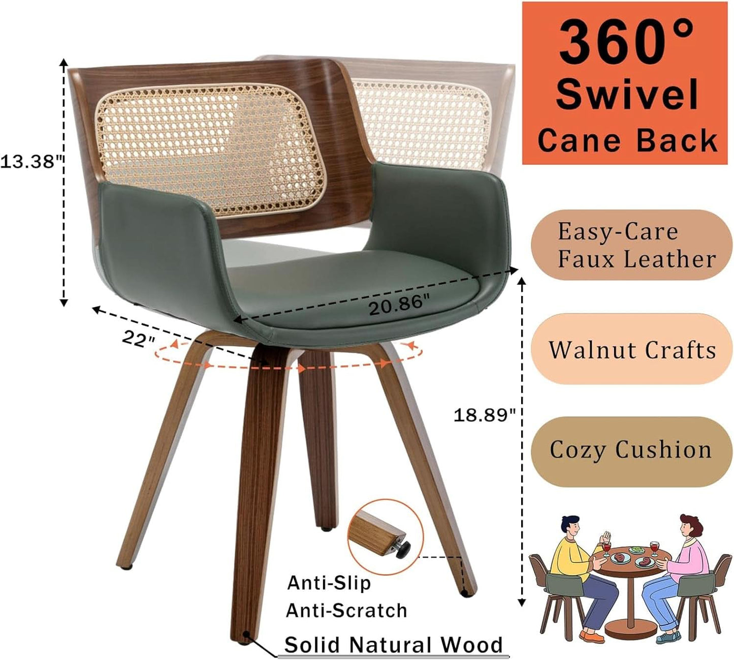 Ergonomic Walnut Swivel Dining Chairs With Armrests