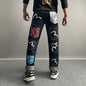 Embroidered Denim Plus Size Straight Loose Trousers