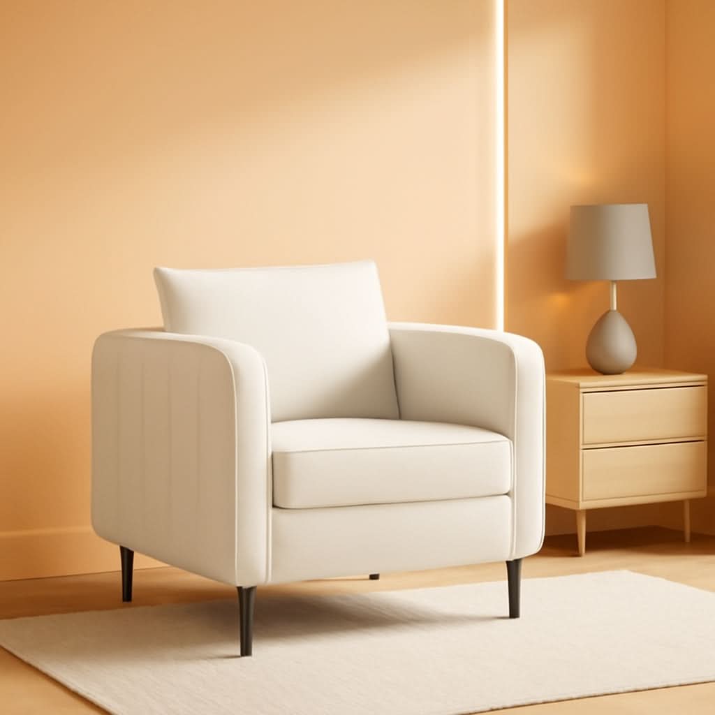 Soft Modern Velvet Accent Chair With Square Arm Beige