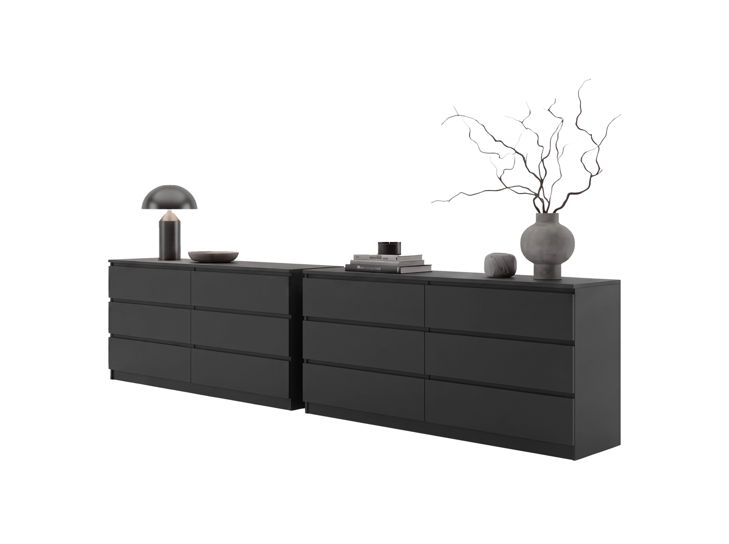 Dresser Minimalist 6-Drawer Wenge Particle Board Melamine Metal Legs 60.4 In