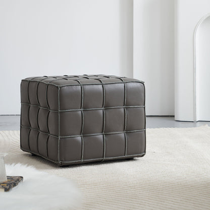 17.32 Inch Quality Leather Tufted Square Ottoman Footstool, Grey