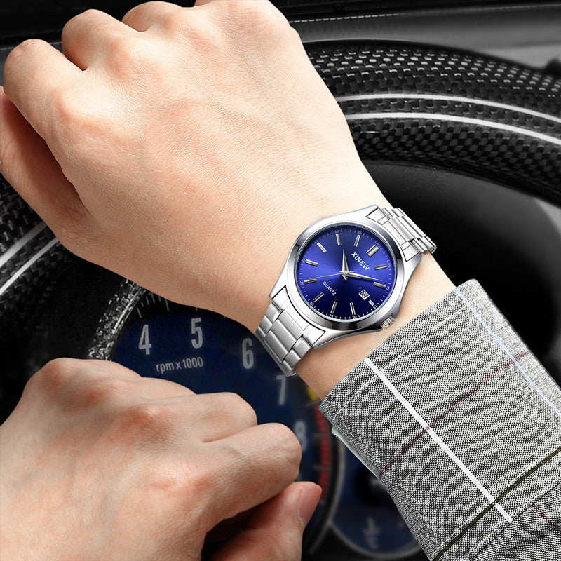 Fashionable Casual Stainless Steel Strap Calendar Quartz Watch