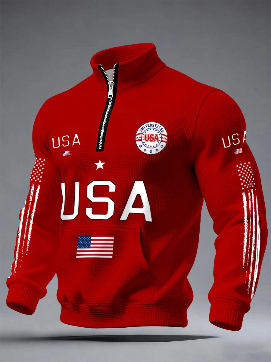 Mens Half-zip Hooded Sweatshirt With A Stand-up Collar Design