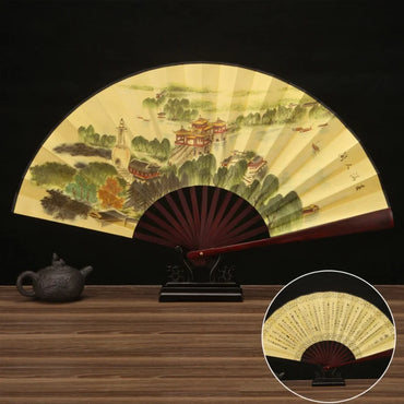 33.33CM Chinese Vintage Style Folding Fan Wooden Handle Classical Party Dance Hand Fan Men's And Women's Summer Cool Hand Fan