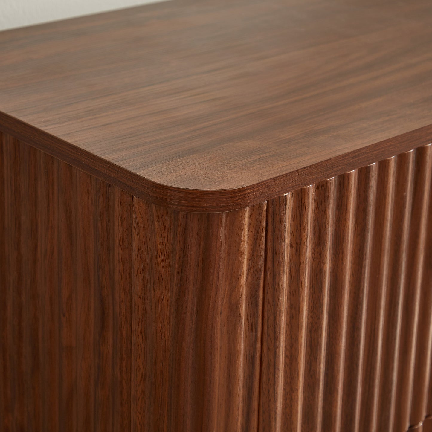 3-Drawer Nightstand Set of 2, 23.6 in Wide, Curved Wave Design, Walnut