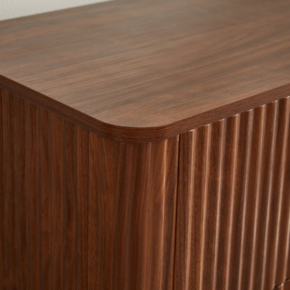 3-Drawer Nightstand Set of 2, 23.6 in Wide, Curved Wave Design, Walnut