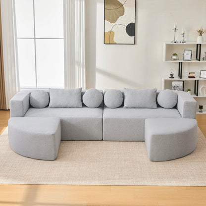 Sectional Sofa U-Shape Modular Boucle Gray 6-Seat Deep Seating 114.9x64.5 In