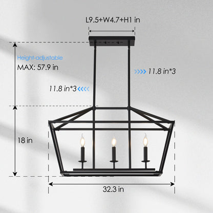 Chandelier Industrial Linear 3-Light Matte Black Metal Pendant Kitchen