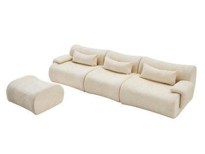 Sofa Curved White 3 Seat Anti-Slip 118 In No Assembly High-Density Foam