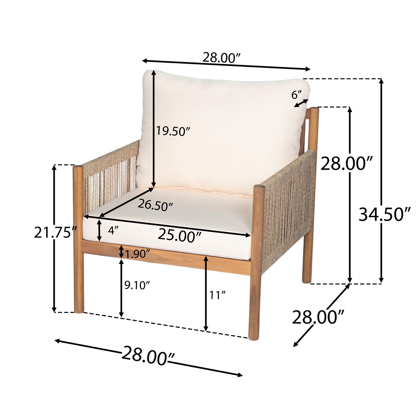 Outdoor Lounge Chair Solid Wood Teak Woven Polyester Cushion Set of 2