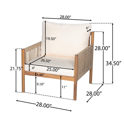 Outdoor Lounge Chair Solid Wood Teak Woven Polyester Cushion Set of 2