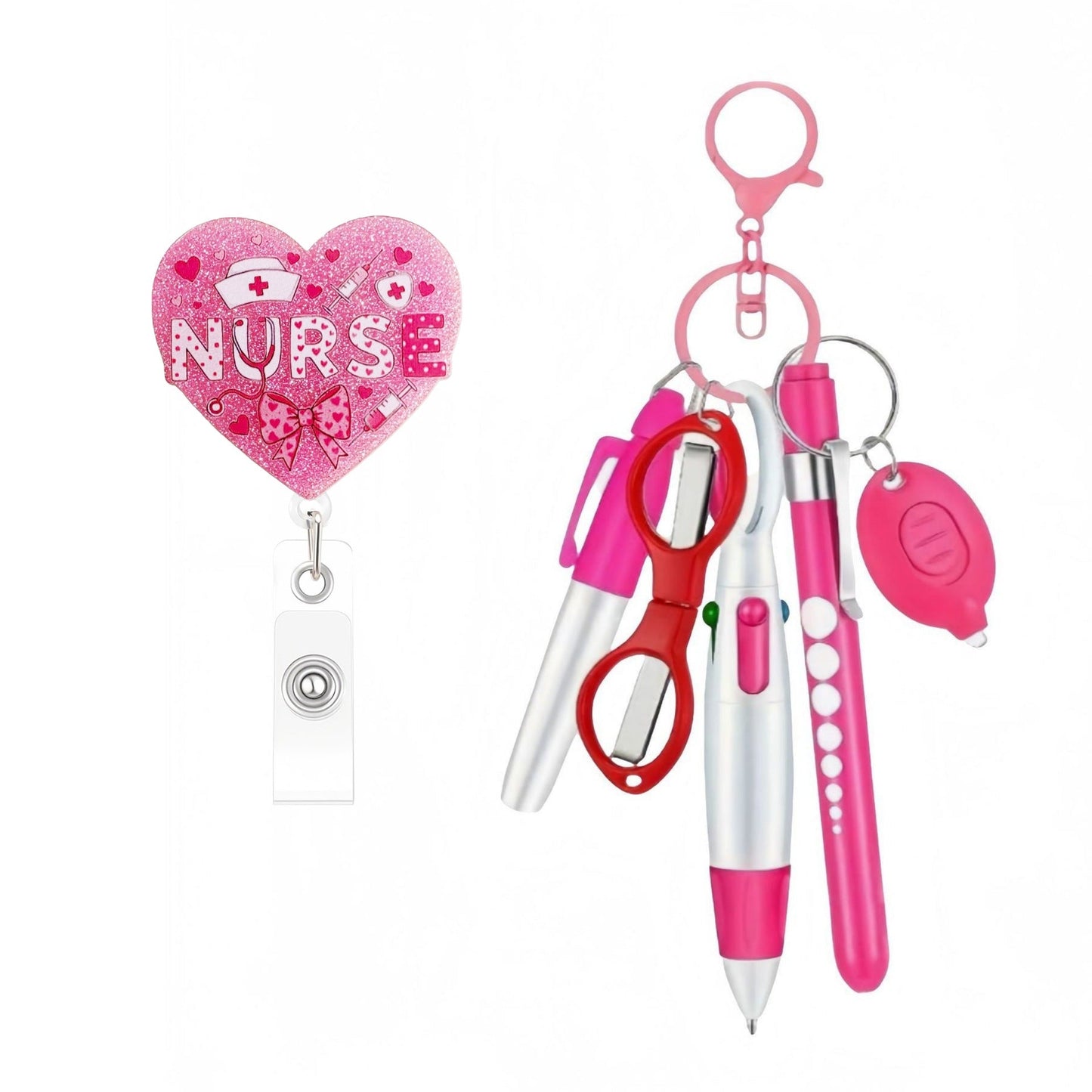Retractable Nurse Pen Set Keychain With Flashlight