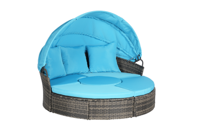 Chaise Lounge PE Rattan Canopy Light Blue 380 LB