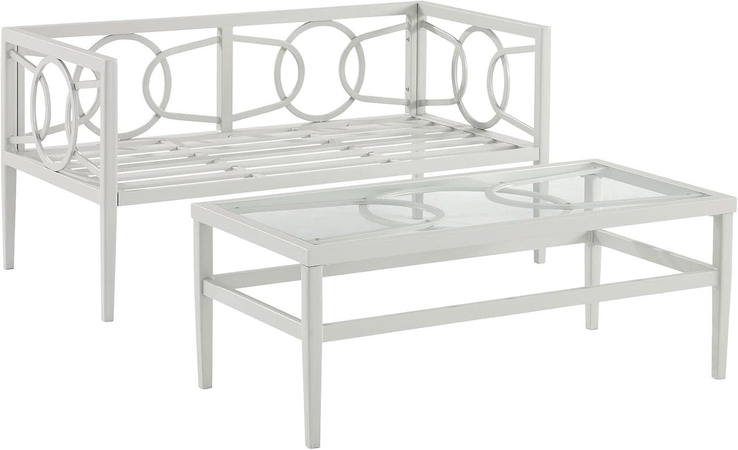 2 Piece Outdoor Coffee Table And Loveseat Set Gray Frame Creme Cushions