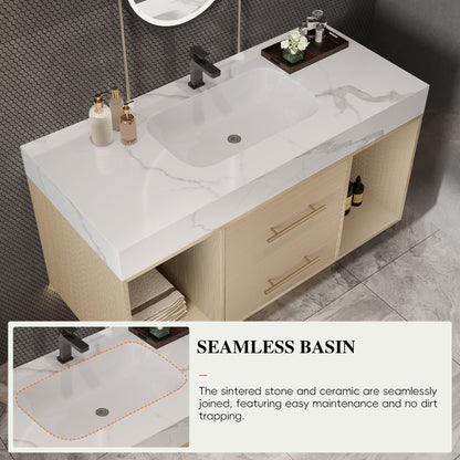 39.4'' Floating Bathroom Vanity with Ceramic Sink, 2 Soft Close Drawers