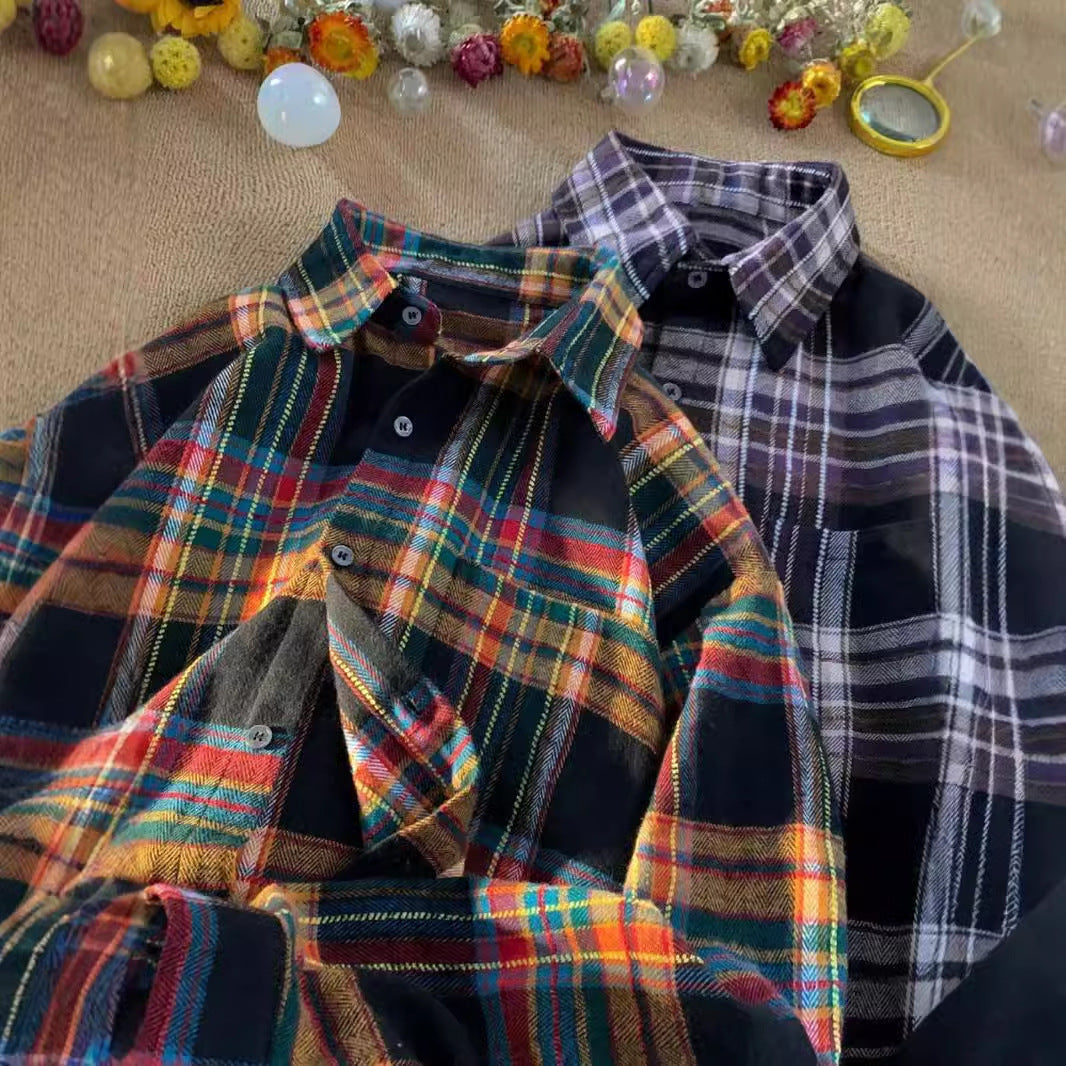 New Japanese-style Retro Color-block Design Loose-fit Shirt