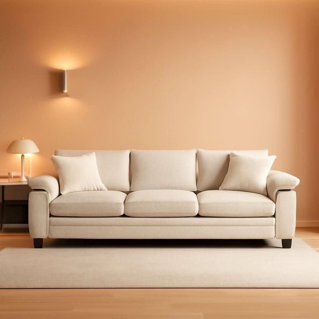 124 Inch Chenille Beige Modular Sectional Sofa With Throw Pillows