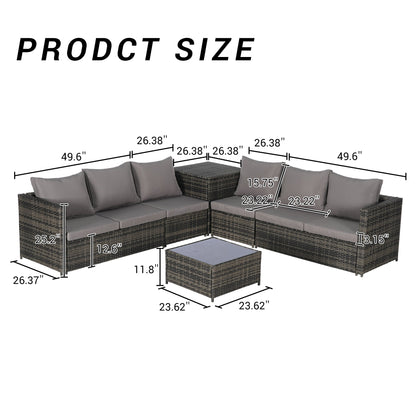 Outdoor Sectional Set PE Rattan Steel Dark Gray L-Shape 6 Piece Seats 8