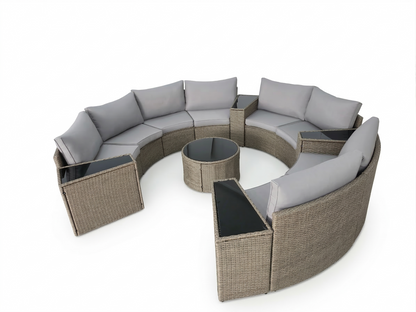 Outdoor Sectional Set PE Rattan Steel Light Gray 13pc