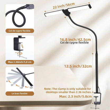 Led Desk Lamp Black Adjustable Gooseneck Dual Head Clip Lamp