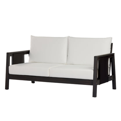 Outdoor Sofa Set Acacia Wood Textilene 2 Piece Dark Gray White Cushion