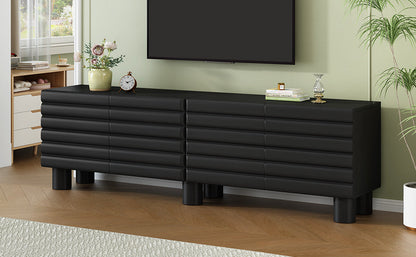 TV Stand Wavy Door Black MDF 4-Cabinet Cylindrical Legs Fits 70 In TV