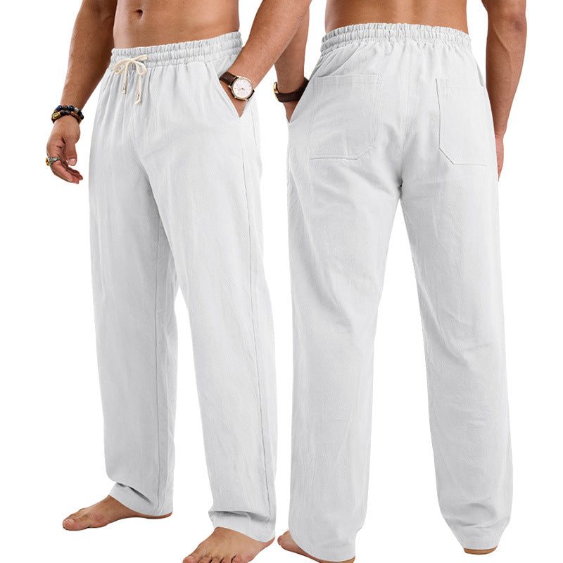 Mens Linen Casual Straight-Leg Trousers